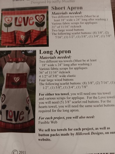 The Wooden Bear Quilt Design Just 2 Tea Towels Uncut Pattern LOVE Apron etc - Picture 2 of 3