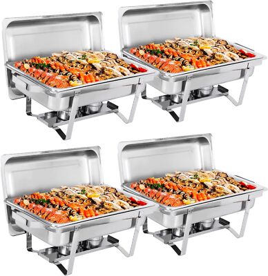 4 Pack Chafing Dish Buffet Set 8 Qt Stainless Steel Chafer Catering Warmer Set