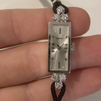 【HYERES LOR】23FW★ Colombe d'Or 001 14K NC S_Full Dia WYLER Incaflex 14K White Gold Diamond Ladies Vintage Watch w