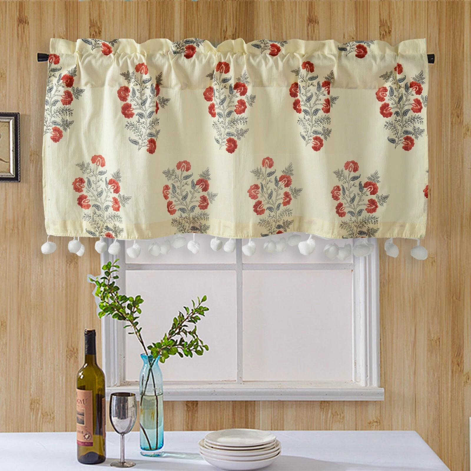 Hand Block Mughal Printed Window Short Curtain Handmade Cafe Curtain Decor Drape
