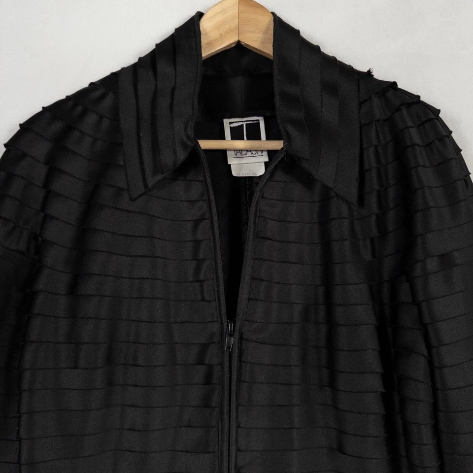Chaqueta Tadashi Mujer US 12 Negra Capas Satén Cremallera Frontal Formal Blazer De Colección Foto 2 de 4