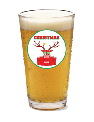 Christmas Beer Pong - 16oz Pint Beer Glass Pub Barware Seltzer Christmas Party