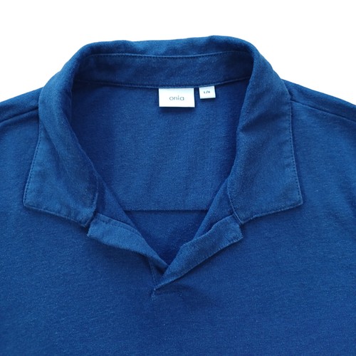Onia shirt Men Large/collared pull over/ short sleeve/ v neck/55% linen/blue - Picture 3 of 6