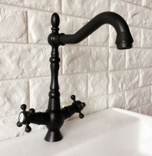 Oil Rubbed Bronze Basin Faucet Dual Handles Swivel Spout Bathroom Sink Mixer Tap