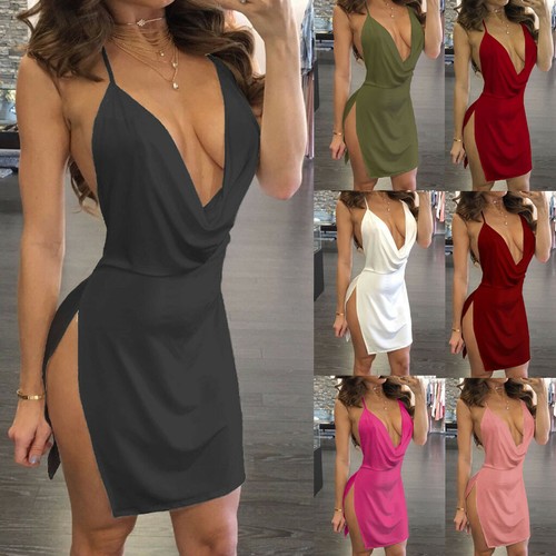 Mujeres Sexy Mini Vestidos Profundos Cuello en V Damas Manga Larga Fiesta Club Bodycon Vestido - Imagen 1 de 45