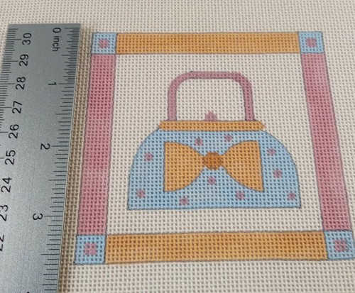 SEW MUCH FUN needlepoint HP handpainted canvas HANDBAG Purse 3.75" x 3.6" 18m - Picture 5 of 5