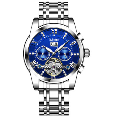 Rötting Design Herrenuhr Automatikuhr blau Datumsanzeige Monat Wochentag NEU