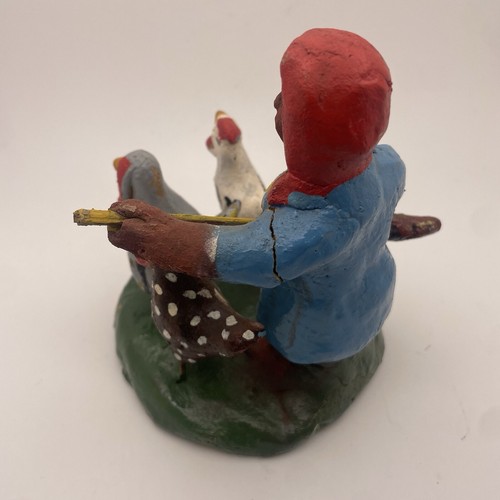 Folk Art Woman Chickens Roosters RARE Latin American Clay Pottery Hand Painted - Picture 6 of 6