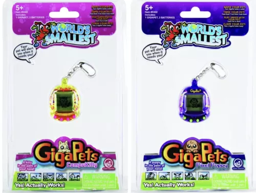2x Giga Pets COMPUKITTY & PIXEL PUPPY Worlds Smallest Virtual Toy Tamagotchi New