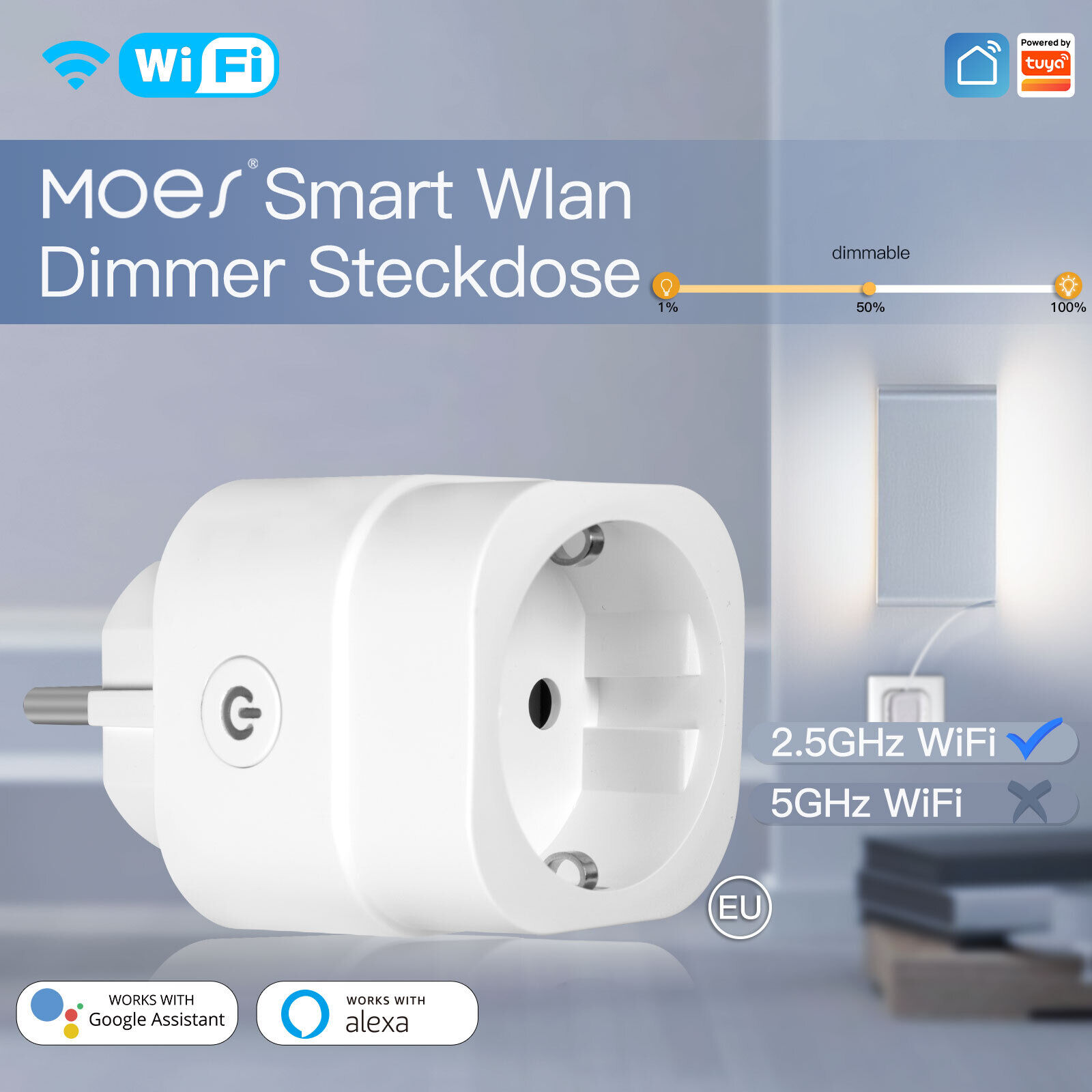 MOES WLAN Smart Dimmer Steckdose Für Dimmbar LED,Halogen,Glühlampen Alexa Google