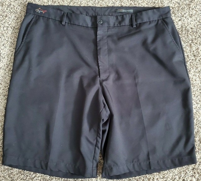 Greg Norman Golf Shorts SZ 40 Mens Black Pleated Polyester Logo Pockets