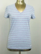 NWT Under Armour Blue Striped Shirt Womens M Chest 35 V-Neck Fitted 209-25620