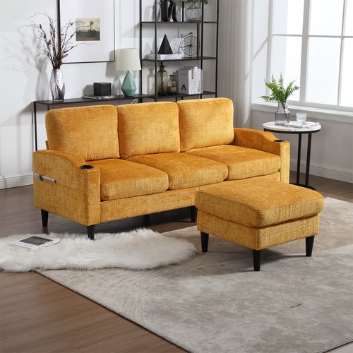 L-Shaped Sectional Sofa Couch 3-Seater Sofa w/ Storage Ottoman Living Room Sofa - Picture 52 of 118