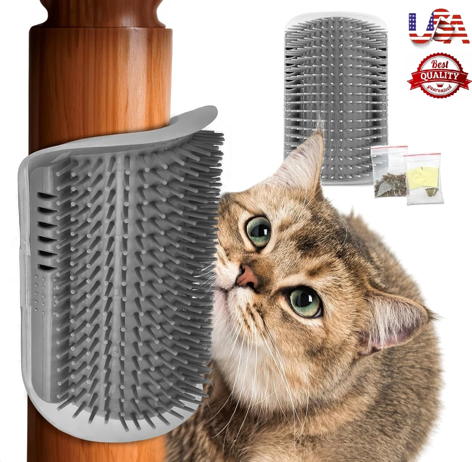 2x Auto Acicalador para Gatos con Hierba Pared Esquina Masaje Peine Rascador Cepillo de Acicalamiento Foto 2 de 4