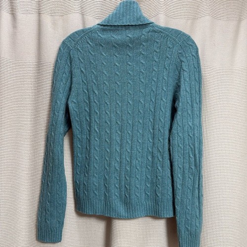 J Crew Cable Knit Turtleneck Sweater SZ M teal/aqua fisherman cashmere/wool EUC - Picture 4 of 5
