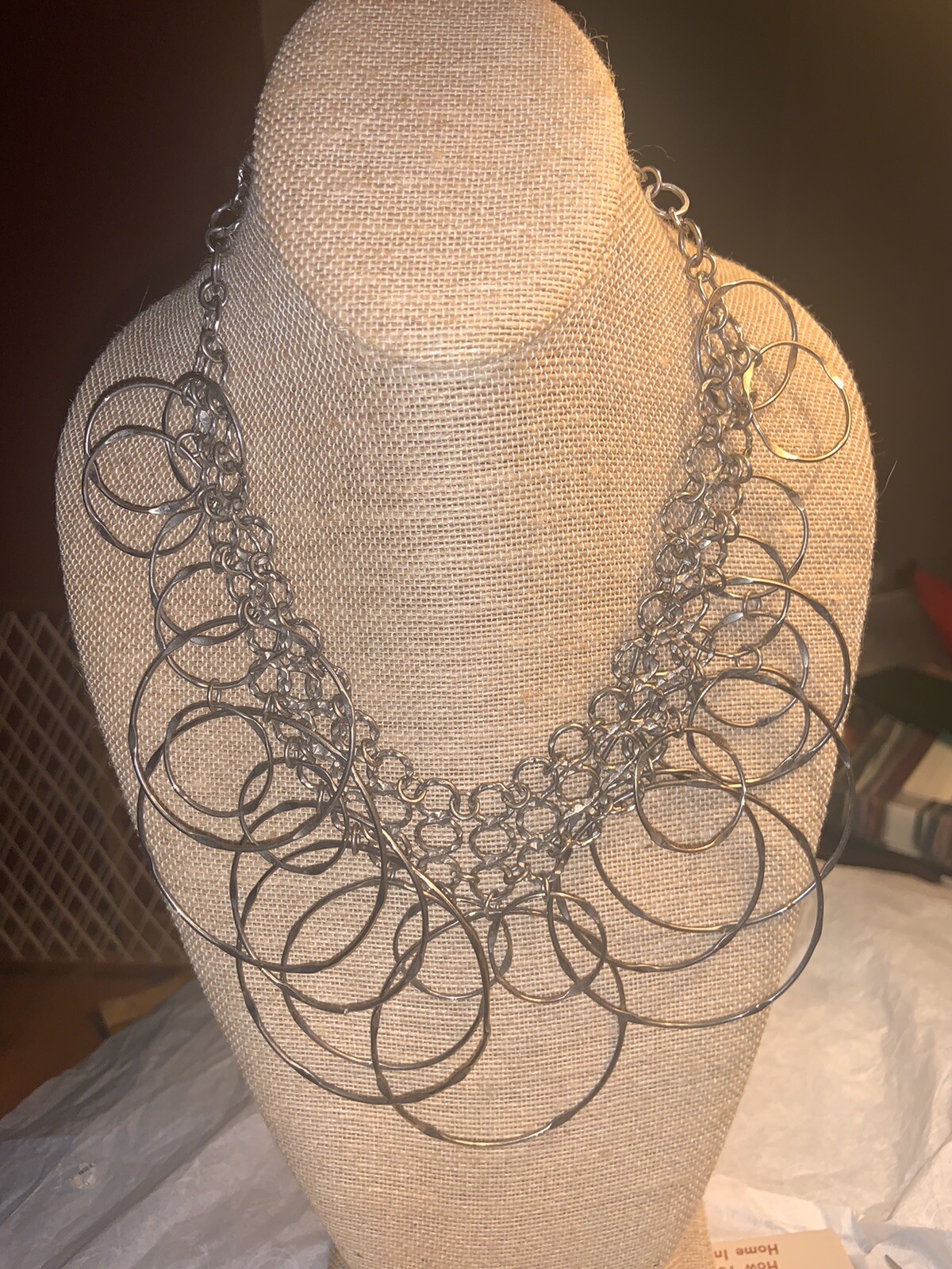 Silver Tone Chain and Circle Statement Necklace - image 1