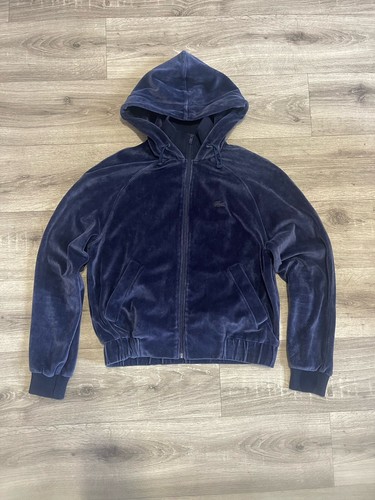 LACOSTE VELVET CROPPED ZIP HOOD NAVY BLUE HOODIE BLACK LOGO SIZE 36