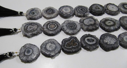 Fabulosas cuentas de cuarzo solar gris tamaño 25 mm rodajas cuentas de ágata hebra 10 pulgadas - Imagen 3 de 6