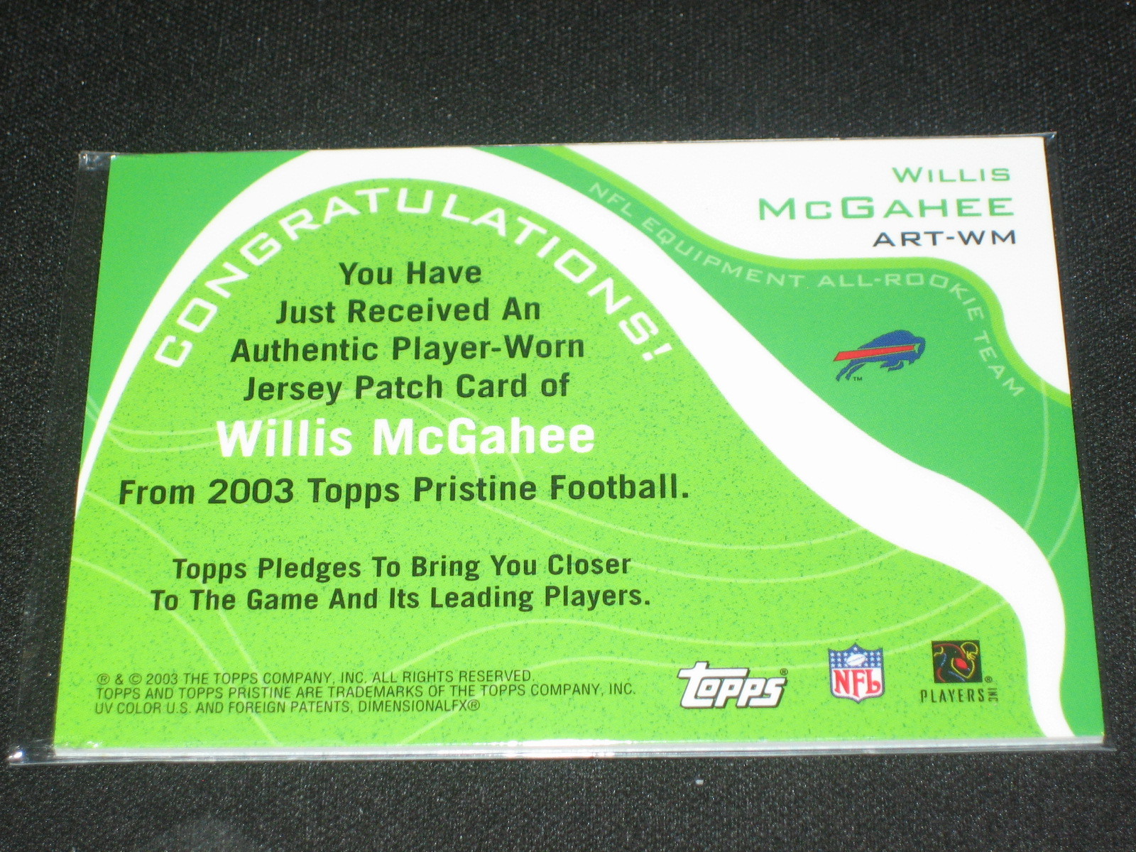 WILLIS MCGAHEE BILLS LEGEND AUTHENTIC EVENT GAME USED JERSEY FOOTBALL CARD view 2