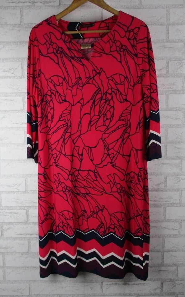 M Style womens a-line dress pink blue print 14 3/4 sleeve round neck