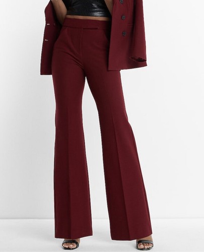 EXPRESS Wine Ruby Red SUPER HIGH WAISTED RISE FLARE PANTS Trousers Size 2  New | eBay