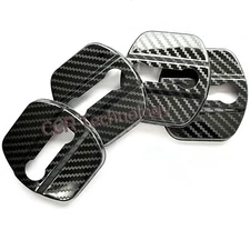 4x Carbon Fiber Print Stainless Door Latch Striker Cover Fits 01-24 Sentra Versa