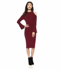 Lark & Ro (Medium) Funnel Neck Cold Shoulders Long Sleeve Sweater Dress