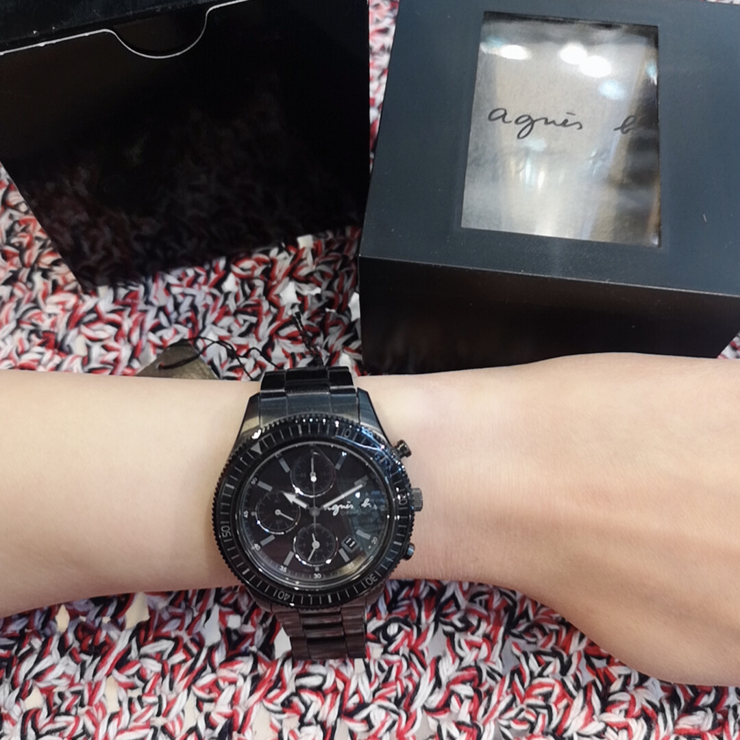 agnès b. Black Chronograph Unisex's Watch BF3001P NEW in box