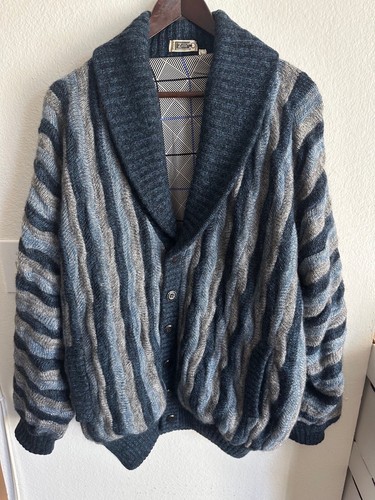 Chaqueta de bombardero vintage ZILLI gruesa azul tejido 3D cuello chal CARDIGAN talla L/4 - Imagen 3 de 14