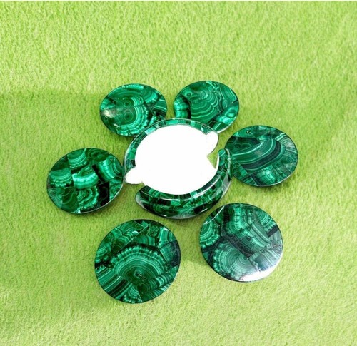 Set of 6 Coasters with Holder Handmade Malachite Gemstone Drinkware Accessories - Bild 1 von 8