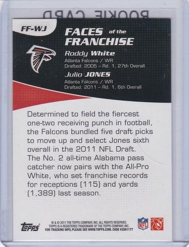 JULIO JONES ROOKIE CARD Topps 2011 RC Atlanta Falcons Football with RODDY WHITE! - Picture 2 of 2