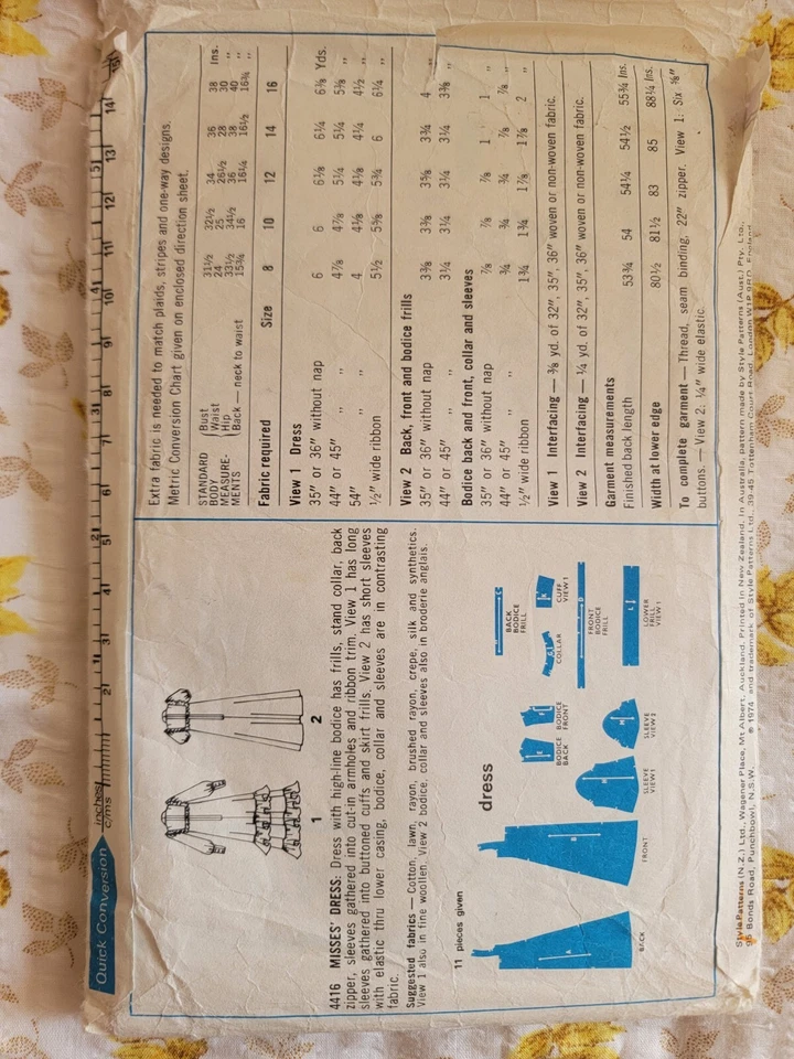 Vimtage Style 4416 Sewing Girls Teen Misses Long Dress Frill Sz 8- 31 1/2" Chest - Image 2 of 3