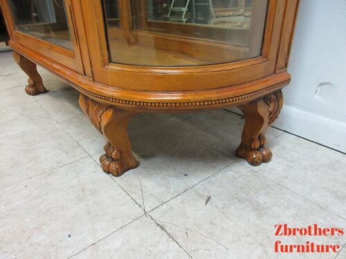 Custom Antique Tiger Oak Curved Glass Curio Cabinet Display Hutch China - Picture 8 of 12
