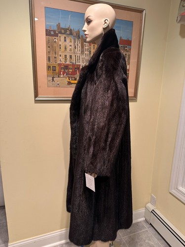 New! 45" Long Size 8/10 Medium Ranch Black Full Length Mink Real Fur Swing Coat - Picture 4 of 8