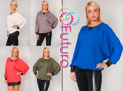 Damen Top Bluse Öko Leder Fledermaus Tunika Rundhals Kimono Gr 8-12 8148