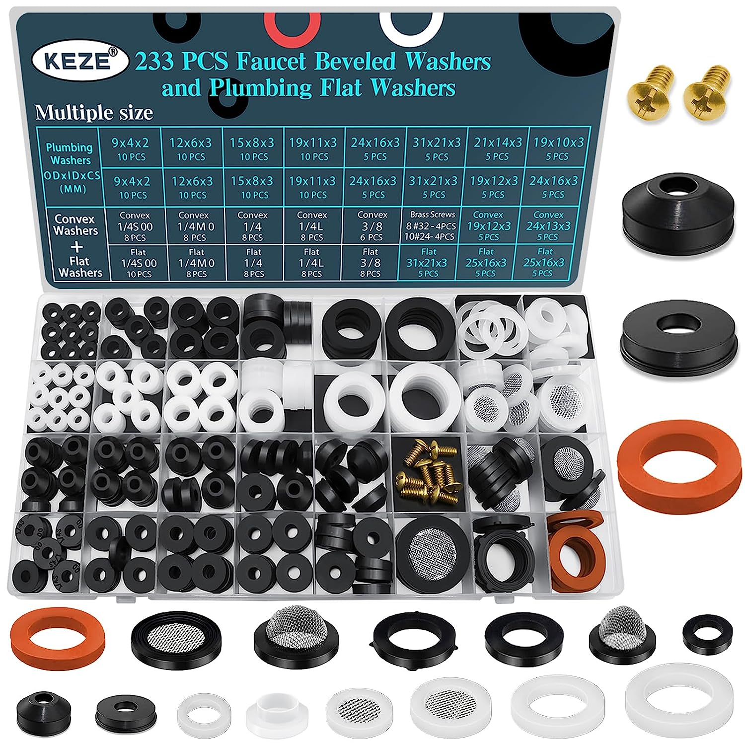 233 Pcs Plumbing and Faucet Washers Assortment Kit for Assorted Spigot Water