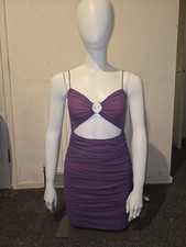 Purple Ruched Mini Dress Front Cutout Design with A Center O-ring Detail Size M