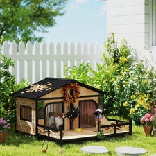 Wooden Elevated Backyard All Weather Rustic Log Cabin Pet Dog House Kit
