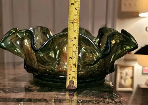 Antique Imperial Carnival Glass Green Heavy Grape 9 1/2" Bowl Exc Condition - Picture 16 of 16