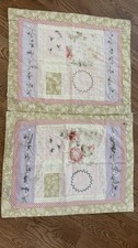 Vtg Floral Quilted Queen, Pillow Shams Pair Floral Cottage Boudoir Handmade
