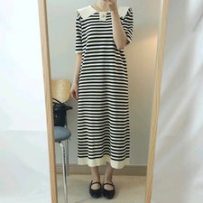 Women's Long Sleeveless Striped Dress with Sailor Collar Sale