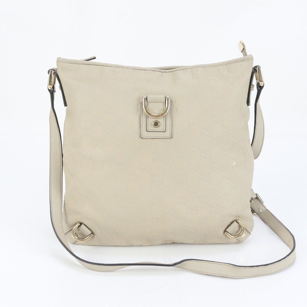 Gucci Guccissima Abbey Leather Shoulder Bag Beige Crossbody Authentic Women's