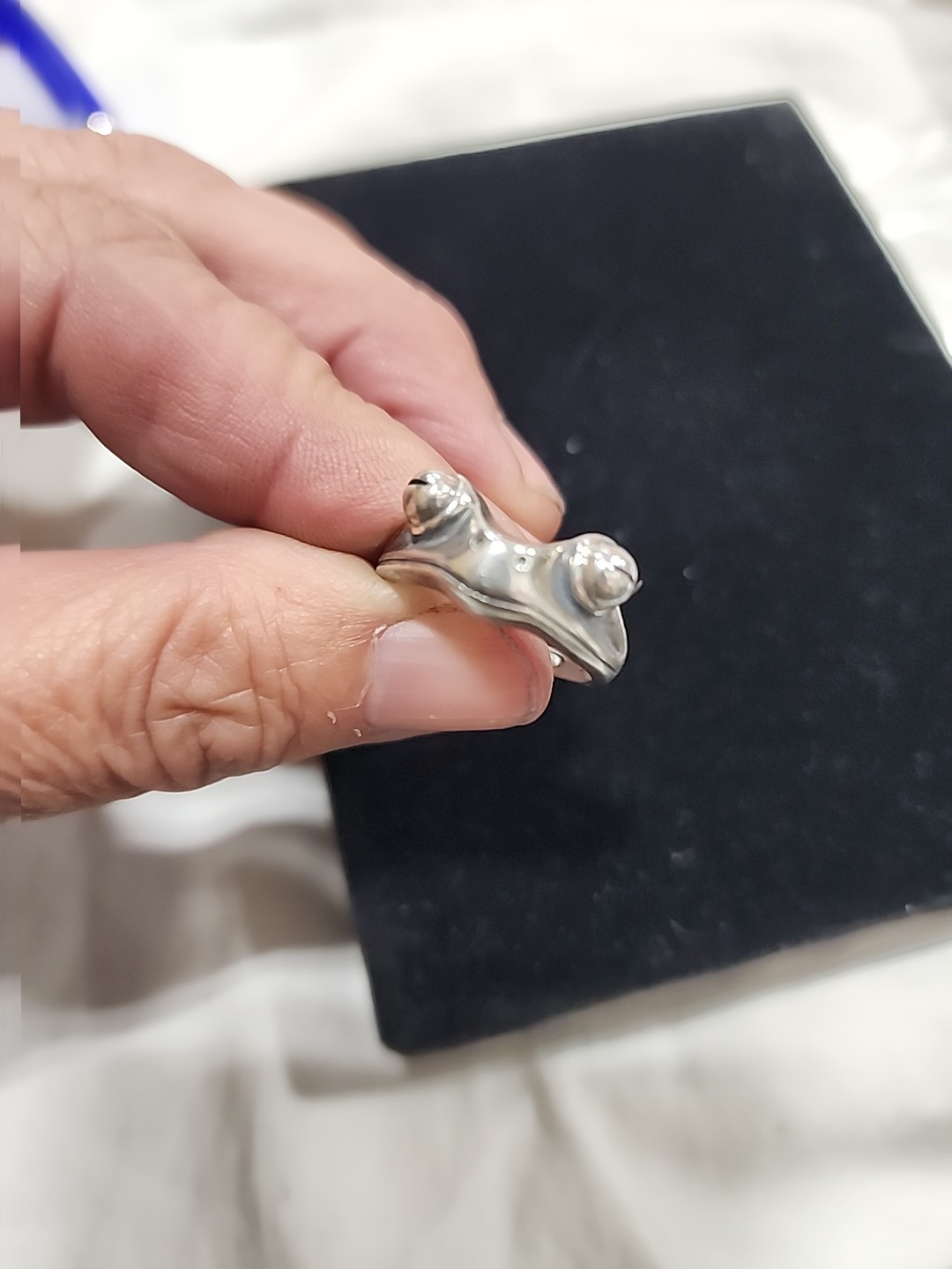 Sterling silver frog ring, extendable  7"+ - image 2