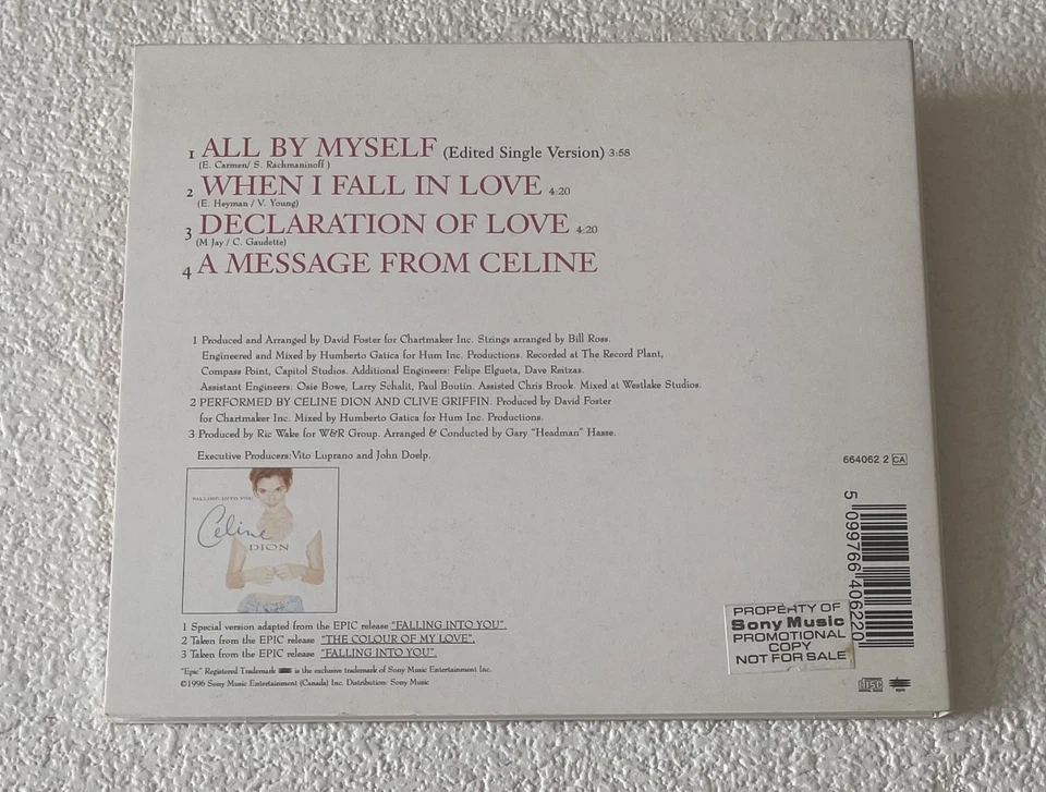CELINE DION~ALL BY MYSELF~1996 UK LIMITED EDITION 4-TRACK CD SINGLE [DIGIPAK] - Image 4 of 4