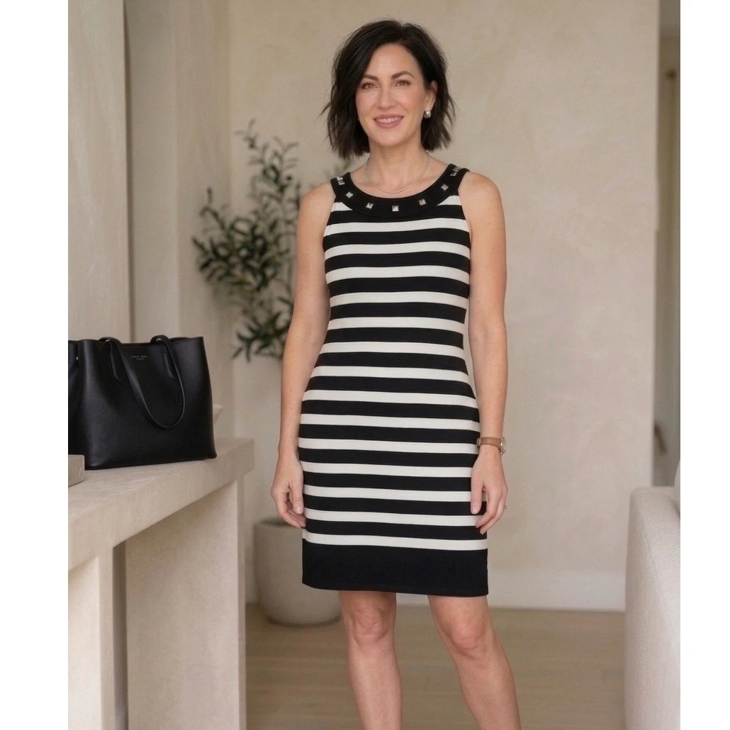 white house black market striped dress White House Black Market Black and White Striped Dress, Size Medium