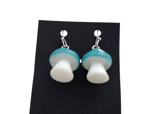 Handcrafted BLUE MUSHROOMS Dangle Earrings Women HYPOALLERGENIC LOOPS + STOPPERS - Picture 14 of 24
