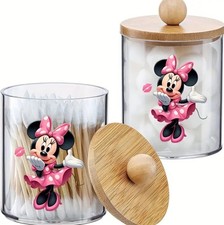 NEW MINNIE MOUSE STORAGE JAR WITH WOOD LID ~ BATHROOM ACCESSORY HOLDER