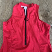 Charmo Women s One Piece 1/2 Zip Red Bathing Suit UPF 50 Racerback Med NEW