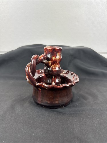 Vintage Williamsburg Handmade Pottery Candlestick Holder W/Twisted Handle - Picture 6 of 15