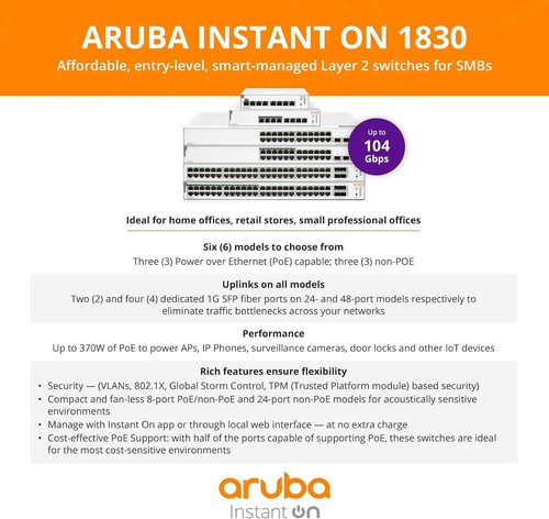 Aruba Instant On 1830 8-Port Gb Smart Switch Fanless EU Europe Cord (JL810A# - 第 7/10 張圖片